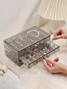 1pc Transparent 3-Layer 72-Grid Jewelry Storage Box For Women's Daily Earrings, Rings, Necklaces, Bracelets. Drawer Style 3-Layer 72-Grid Detachable Large Capacity Nail Drill & Nail Decoration Organizer