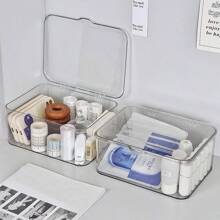 1 Pc Transparent Acrylic With Lid Storage Box, Face Mask Cosmetics Storage Box, Dust-Proof Makeup Tools Storage Box, Large Capacity With Lid Dust-Proof Tea Set Storage Box, Badge Peripheral Desktop Storage Box,For Holiday Beach, Bathroom Collection, Bedroom Collection, Large Capacity - Multicolor - View 2