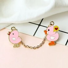 1 件装粉色黄色小鸡心形胸针可爱卡通金属链珐琅别针时尚帽子背包衬衫徽章翻领别针儿童珠宝礼物 - 彩色 - 查看 3