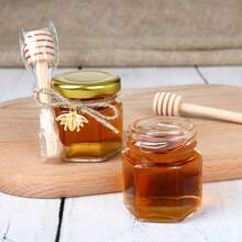 20/30 piezas Tarros de miel mini, tarros de vidrio hexagonales pequeños de miel con tapas doradas, cucharillas de madera, dijes de abeja y yutes, tarros de miel pequeños, herramienta útil, artículos de cocina, regalo de Navidad - Dorado - Ver 6