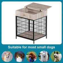 Dog Crate Furniture - Decorative Dog Crate Table With Drawer, Indoor Pet Crate End Table For Small Dogs, Steel-Tube Chew-Proof Dog Cage - 灰色 - 查看 7