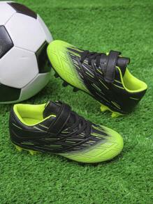 1 Paar neue modische beliebte Fußball Trainingsschuhe für Kinder im Unisex-Design mit geprägtem Graffiti-Muster, Niedrig-Top, Ganzjahresschuhe, lange Stollen, trittsicher, langanhaltend, atmungsaktiv, Outdoor Trainingsschuhe für den Sport