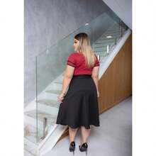 CONJUNTO SAIA GODE PRETA + BLUSA GOTA VERMELHA MODA EVANGELICA FEMININA