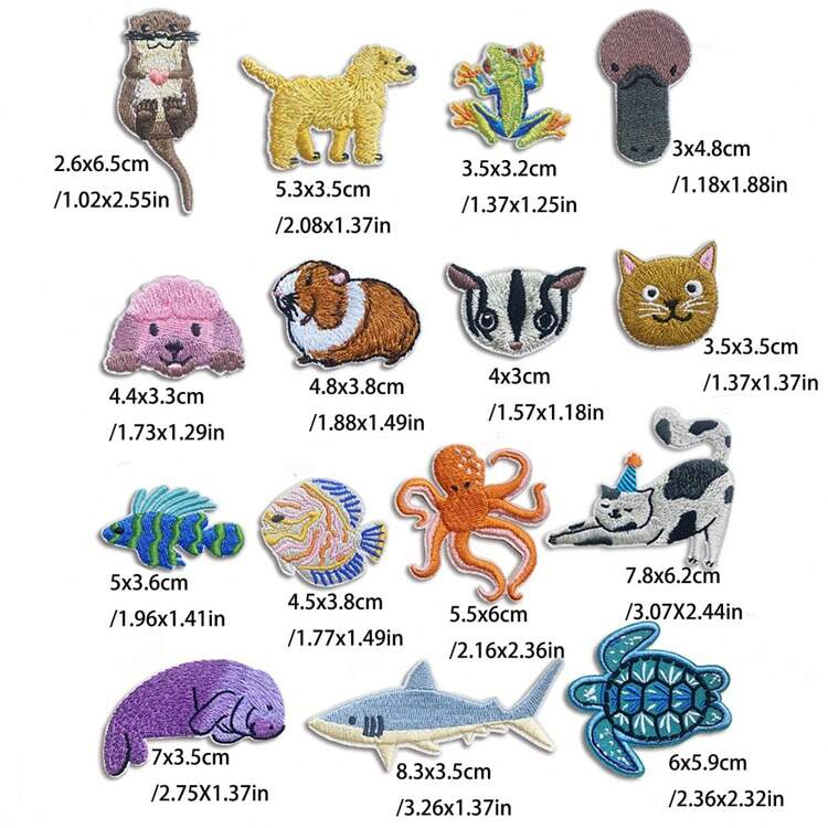 1 Pc Zoo Animals Iron On Patches Cute Embroidered Frog, Octopus, Turtle, Shark Sewing Patches Appliques For Clothes, Dress, Hat, S, DIY Accessories Halloween Summer, School - Multicolor - View 8