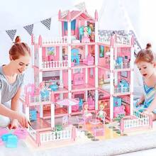 4/6/9/11/14 Room Doll House For Girls, Dream House Playset With 1 Dog, 2 Trees And 25 Furniture Accessories, Pretend Play Princess Toys House As Birthday & Christmas Gifts.