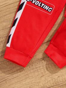 2pcs Young Boy Cool Motorcycle Suit Racing Suit Sweatshirt Sweatpants Set Spring And Autumn Style