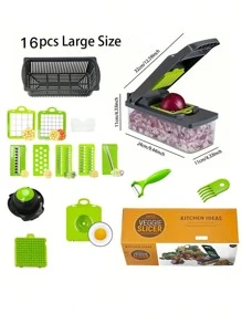 14/16 Pieces/Set, Vegetable Chopper, Multifunctional Fruit Slicer, Easy To Use, Replaceable Various Blades Manual Food Grater, Vegetable/Slicer, Cutter With Container, Onion Chopper, Home Potato Chopper, Kitchen Supplies, Kitchen Gadgets, Dormitory Necessities, Kitchen Food Chopper Salad