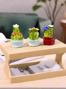 4 piezas de adornos de macetas de cactus de resina en miniatura para decoración de escritorio, artesanía de plantas suculentas de micropaísaje, el mejor regalo - Multicolor - Ver 4