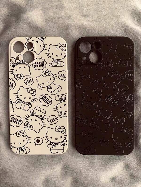 Sanrio 2pcs Hello Kitty Pattern Perforated Anti-Fall Phone Case Compatible With Apple