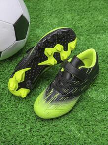 1 Paar neue modische beliebte Fußball Trainingsschuhe für Kinder im Unisex-Design mit geprägtem Graffiti-Muster, Niedrig-Top, Ganzjahresschuhe, lange Stollen, trittsicher, langanhaltend, atmungsaktiv, Outdoor Trainingsschuhe für den Sport