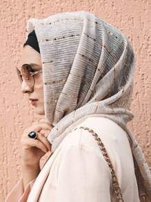 女士亮片蕾丝网纱闪亮奢华头巾围巾日常围巾披肩派对配饰女士秋冬