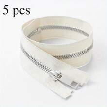 5pcs #5 Metal Smooth Zippers, 40cm/15.74in, 50cm/19.68in, 60cm/23.62in, 70cm/27.55in, 80cm/31.49in, Silver Teeth, For Jackets, Denim Coats