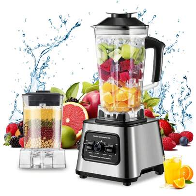 Licuadora multifuncional 2 en 1 de 6000 W con recipiente de 2,5 L de capacidad, batidora estacionaria, procesadora de alimentos, batidos de hielo para cocina, licuadora exprimidora de alta potencia