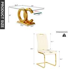 Sumdeal 63" Glass Dining Table With 4 Modern Chairs,Sumdeal 63" Glass Dining Table With 6 Modern Chairs, Golden/Silver - 桌子和 4 張奶油色椅子金腿 - 查看 2