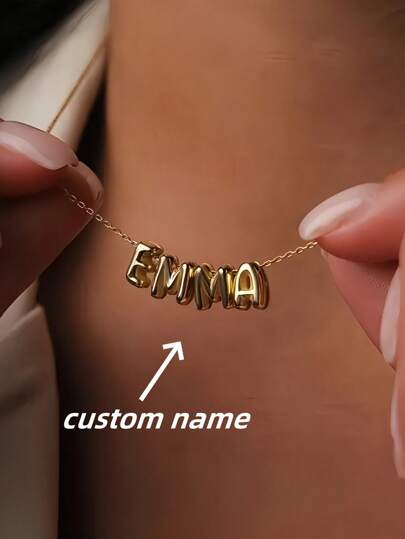 1pc Customized Bubble Letter Necklace, Design, Personalized Gifts For Friends, Couples And Family Silver, Gold Stylish, Fall Fashion, Vintage, Contracted, Simple, Soccer Mom, Casual, Cuties Custom, Personalized, Unique Ideal Gifts For Her Girlfriend, Mom, Family, Friends For Anniversaries, For Birthdays, For Daily Wear, For Prom, For Mother's Day, For Valentine's Day