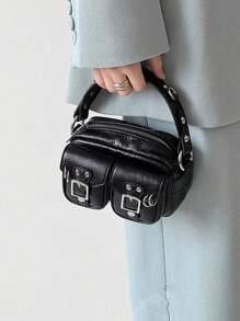 Dedoo 2026 New Vintage Sweet Cool Style Women's Underarm Bag, High-End Y2K Punk Heavy Rivet Motorcycle Bag, Commuter Multi-Functional Shoulder Handbag, Multi-Pocket Design, Suitable For Halloween (Masquerade), Girlfriend Gift - Black - View 2