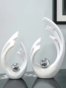 Elementos de decoración del hogar blancos con plata, decoración moderna de mediados de siglo para mesas, estatuas y esculturas de formas cerámicas de arte abstracto como centros de mesa decorativos, decoración de repisas con resina, perfectos para regalos del Día de la Madre y decoración de bodas (plata)