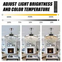 36 Inch Crystal Ceiling Fans With Lights, Modern Dimmable Fandelier LED Remote Control Retractable Invisible Blades Indoor Reversible Ceiling Light Kits With Fans For Decorate Living Room Bedroom - Bạc - Xem 4