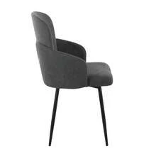 Dahlia Contemporary Dining Chair In Black Metal And Grey Fabric With Chrome Accent By LumiSource - Set Of 2 - 灰色+布料如圖 - 查看 3
