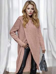 Long Sweater With Crossed Hem For Women - Rosewood - View 1