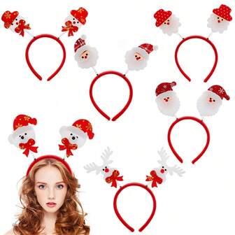 6pcs Random Style Christmas Headband, Santa Hat Hairpin, Christmas Party Decoration Cartoon 3D Christmas Headwear, Halloween, Halloween Decoration