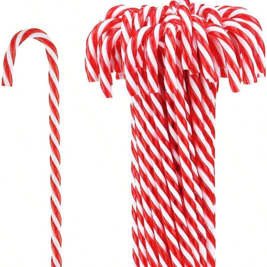 12 cây kẹo nhựa Giáng sinh cây thông Noel treo đồ trang trí cho tiệc ngày lễ trang trí ủng hộ màu đỏ và trắng, trang trí lớp học - Nhiều màu - Xem 1