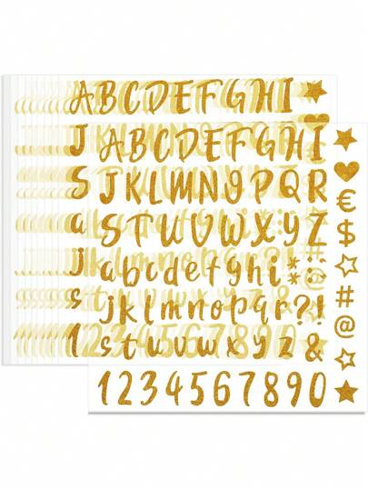 800 piezas/10 hojas Pegatinas de letras color dorado, pegatinas de letras y números adhesivas brillantes de 1 pulgada, impermeables, para manualidades DIY, artes, decoración, letreros, regalos