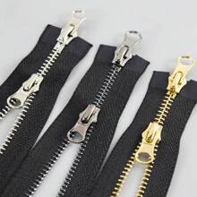 5pcs Single Slider, Double Sliders #5 Metal Zippers, Assorted Colors, Suitable For Sewing, Jackets, And Crafts - Black, Gold, Silver Grey