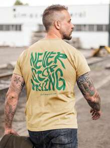 Men's 100% Cotton Basic Printed Never Stop T-Shirt Premium Comfortable Shirt - 米色 - 查看 1