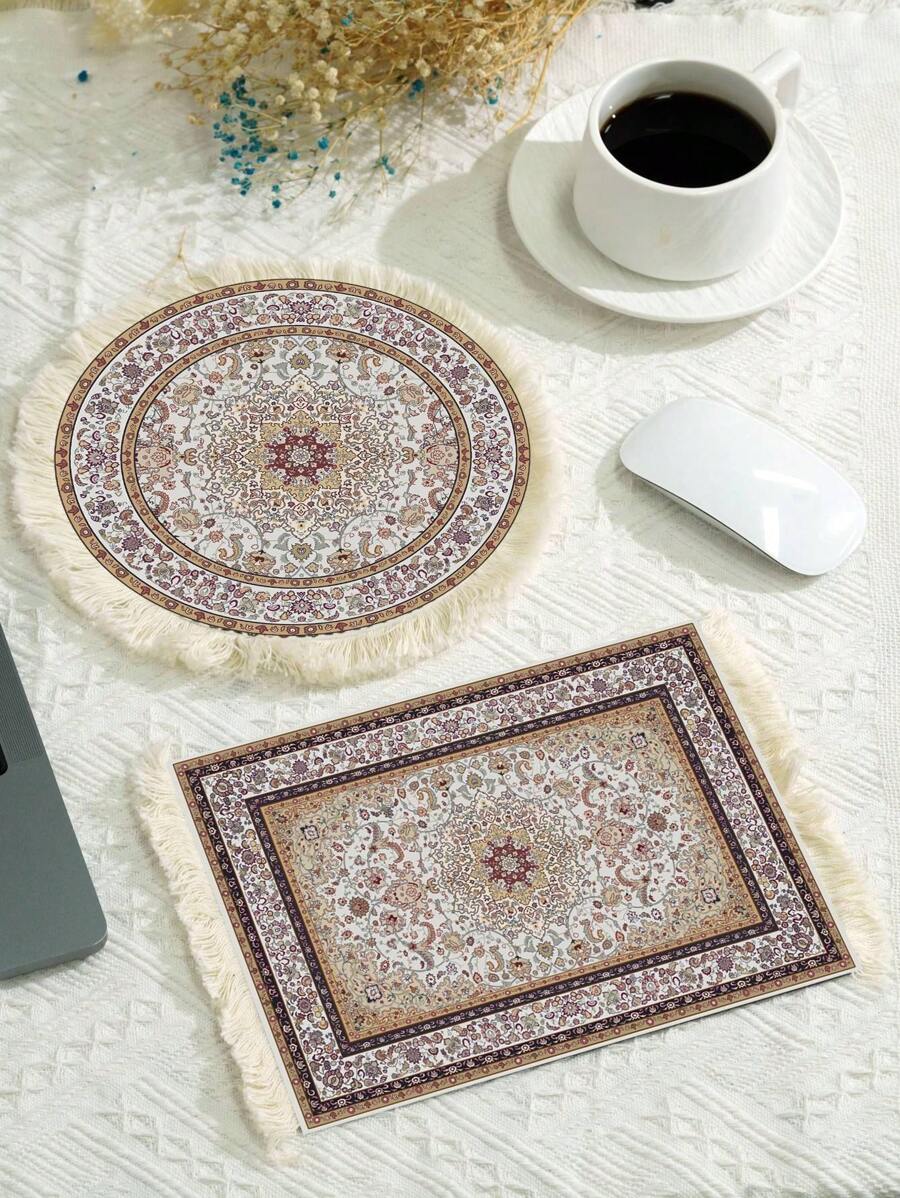 带流苏的地毯设计鼠标垫办公室腕托鼠标垫，也可用作杯垫