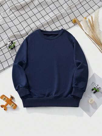 Felpa a maniche lunghe per ragazzo, colore unito versatile, design alla moda per l'autunno e l'inverno