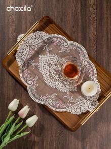 choxila 1pc Floral Embroidered Place Mat, Coffee Mat, Coasters, Coffee Pad, Home Decor Vintage Table Placemat, Mesh Placemat Table Decorative Mat With Semi-Transparent Printed Pattern Cabinet Decoration Tool Vase Mat Retro Style Mat Back To School