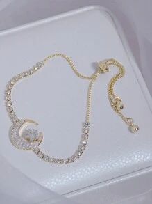 1 peça Pulseira Elástica de Strass de Cobre Minimalista, Adequada para Uso Diário e à Noite por Mulheres