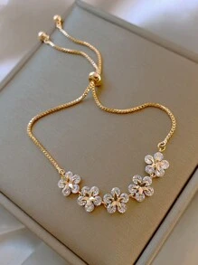 1 peça Pulseira Elástica de Strass de Cobre Minimalista, Adequada para Uso Diário e à Noite por Mulheres