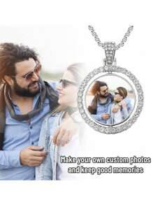 1pc Custom-Made Circular Rotating Double-Sided Photo Necklace With Personalized Photo Engraving Double-Sided Rotating Picture Pendant, Featuring A 360 Degree Rotating Pendant. It Is A Personalized Jewelry Gift For Women On Birthdays And Anniversaries, And Is A Gift For Men And Women On Birthdays And Valentine's Day Valentines,Silver,Stylish,Colorful,Vintage,Simple,Unisex,Casual,Cuties,Custom,Personalized,Unique,Ideal Gifts For Him,Ideal Gifts For Her,Her,Boyfriend,Girlfriend,Dad,Mom,Family,Friends,For Anniversaries,For Birthdays,For Graduation,For Prom,For Party,Stainless Steel Jewelry