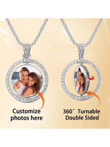 1pc Custom-Made Circular Rotating Double-Sided Photo Necklace With Personalized Photo Engraving Double-Sided Rotating Picture Pendant, Featuring A 360 Degree Rotating Pendant. It Is A Personalized Jewelry Gift For Women On Birthdays And Anniversaries, And Is A Gift For Men And Women On Birthdays And Valentine's Day Valentines,Silver,Stylish,Colorful,Vintage,Simple,Unisex,Casual,Cuties,Custom,Personalized,Unique,Ideal Gifts For Him,Ideal Gifts For Her,Her,Boyfriend,Girlfriend,Dad,Mom,Family,Friends,For Anniversaries,For Birthdays,For Graduation,For Prom,For Party,Stainless Steel Jewelry