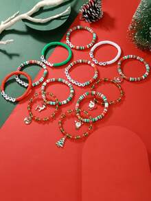 Set de 12 colgantes de corona de renos y árbol de Navidad, de aleación y material cerámico suave, lindos y elegantes, adecuados para usar en fiestas navideñas o como regalo - Multicolor - Ver 4