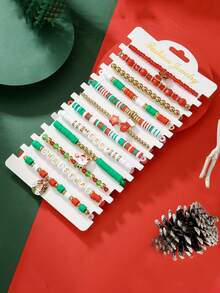 Set de 12 colgantes de corona de renos y árbol de Navidad, de aleación y material cerámico suave, lindos y elegantes, adecuados para usar en fiestas navideñas o como regalo - Multicolor - Ver 5
