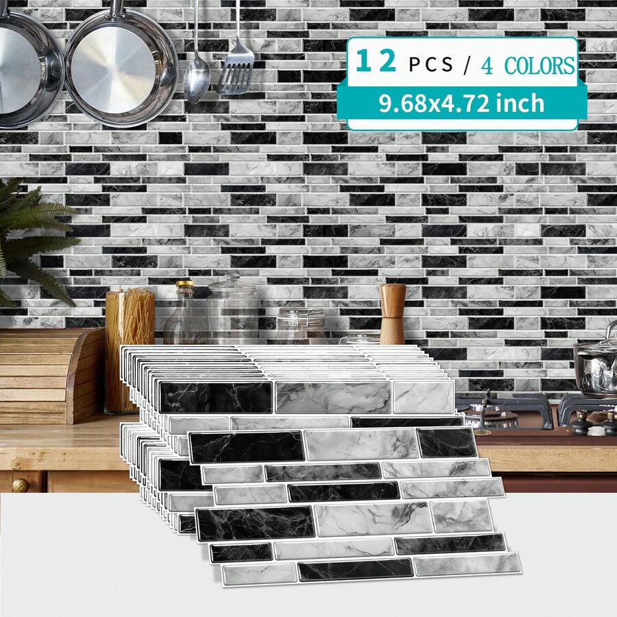 12PCS Kitchen Stickers SelfAdhesive PVC Floor Tiles AntiMarble
