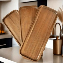 1pc Acacia Wood Tray, Wooden Display Stand Set, Suitable For Kitchen, Room And Home Decor, Great For Halloween, Christmas, Valentine's Day, New Year Gift, Halloween Gifts