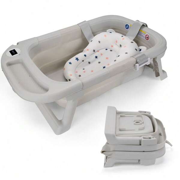Collapsible Baby Bathtub,Baby Bath Tub With Soft Cushion & Thermometer,Baby Bathtub Newborn To Toddler 0-36 Months,Portable Travel Baby Tub