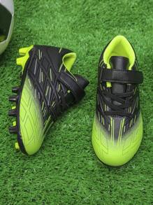 1 Paar neue modische beliebte Fußball Trainingsschuhe für Kinder im Unisex-Design mit geprägtem Graffiti-Muster, Niedrig-Top, Ganzjahresschuhe, lange Stollen, trittsicher, langanhaltend, atmungsaktiv, Outdoor Trainingsschuhe für den Sport