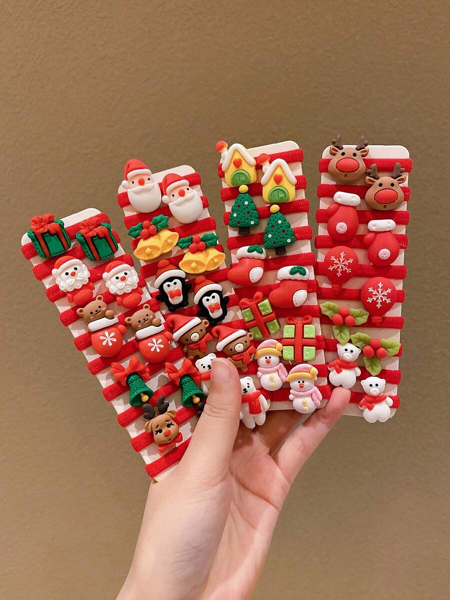 20/30pcs Kids Christmas Cartoon Hair Scrunchies, Adorable Hair