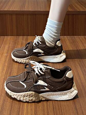 Women's Casual PU Leather Flatform Sneakers, Comfortable Lining, Non-Slip, Breathable, Suitable For Women Sports & Leisure