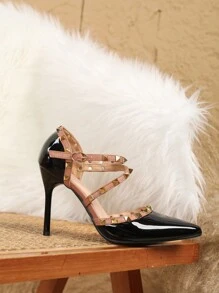 女士尖头高跟凉鞋，铆钉细高跟鞋，简约时尚新设计，性感，适合派对和约会，封闭式鞋头，适合娇小/小脚，4 英寸/10 厘米鞋跟尺码 33-42