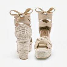 10cm Jute Platform For Women With Ribbon 126098 Beige Color