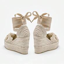 10cm Jute Platform For Women With Ribbon 126098 Beige Color