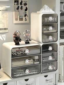 1 件桌面抽屉收纳盒，办公桌化妆品收纳盒，学生文具小抽屉，装饰收纳盒 - 白色 - 查看 2