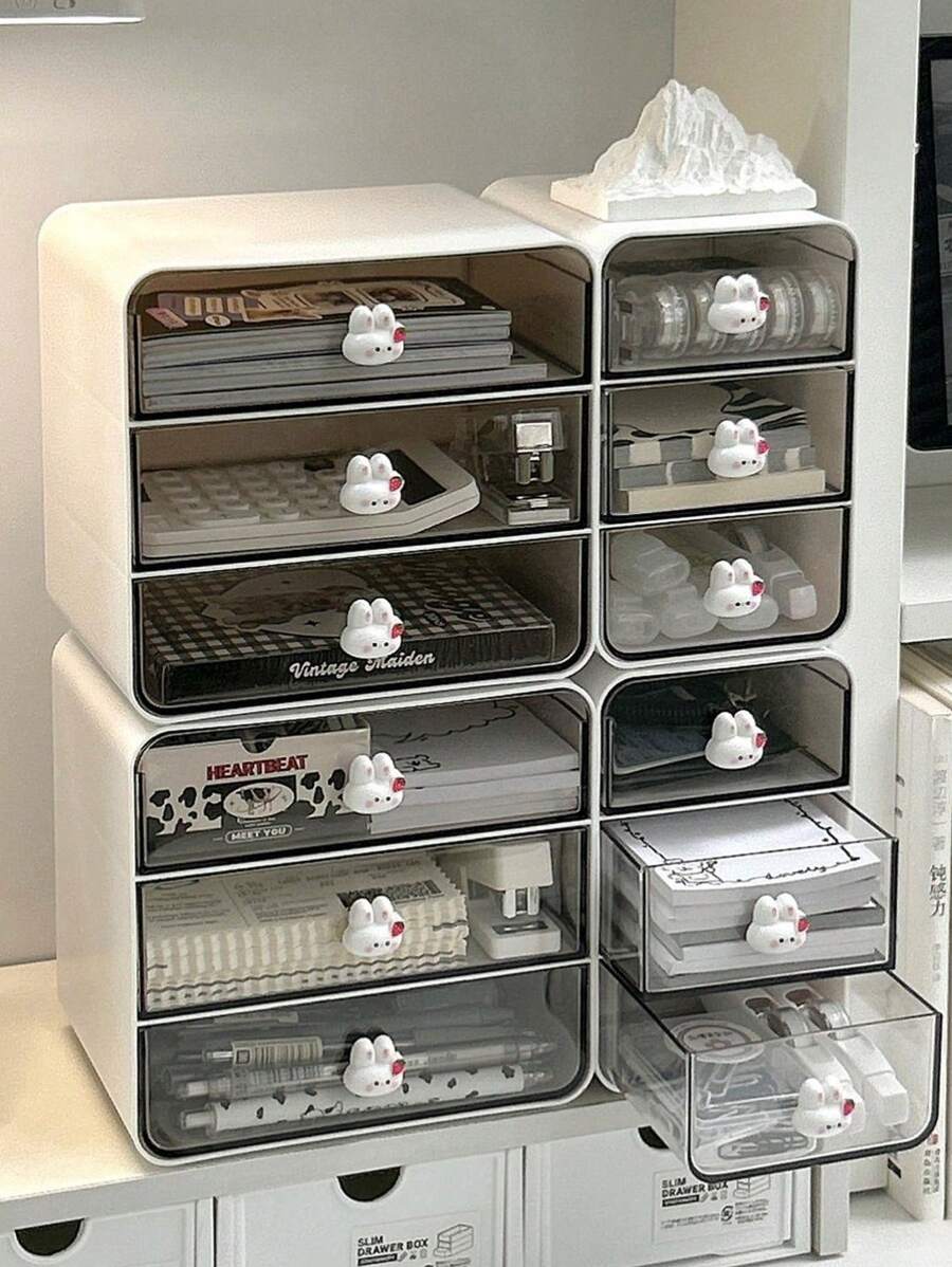 1 件桌面抽屉收纳盒，办公桌化妆品收纳盒，学生文具小抽屉，装饰收纳盒 - 白色 - 查看 1