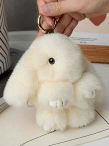 1 móc chìa khóa thỏ bông, móc chìa khóa xe hơi lông thỏ giả Rex dễ thương, mặt dây chuyền túi xách, quà tặng giáng sinh, quà tặng cho bạn bè ba lô đi học hoạt hình - Hồng - Xem 6